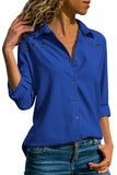 Royal Blue Stylish Button Detail Long Sleeve Blouse