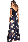 Off Shoulder Sweetheart Neck Bodice Floral Print Gown