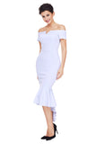 White Off Shoulder Short Sleeve Mermaid Dress