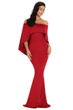Burgundy Off Shoulder Poncho Gown Mermaid Dress