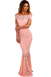 Pink Bardot Lace Fishtail Maxi Dress