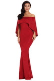 Burgundy Off Shoulder Poncho Gown Mermaid Dress