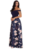 Off Shoulder Sweetheart Neck Bodice Floral Print Gown