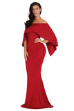 Burgundy Off Shoulder Poncho Gown Mermaid Dress