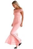 Pink Bardot Lace Fishtail Maxi Dress
