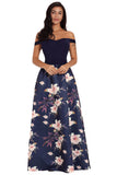 Off Shoulder Sweetheart Neck Bodice Floral Print Gown