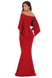 Burgundy Off Shoulder Poncho Gown Mermaid Dress